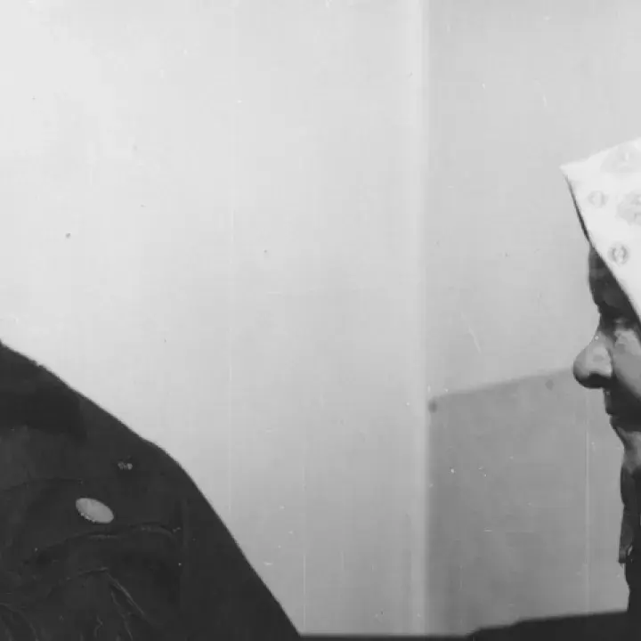 84.) Kallós Zoltán a Balladák filmje forgatásán. Gyimesfelsőlok, 1984. október 16.