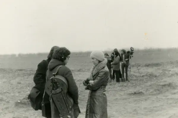 Halmos Béla és Sebő Ferenc filmforgatáson Tiszaújfalu 1973.